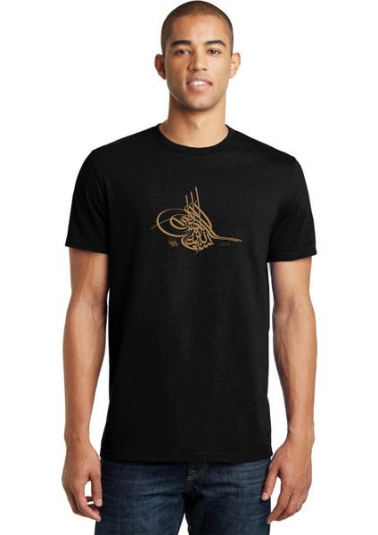 Osmanlı Tuğrası Baskılı Siyah Erkek Örme Tshirt