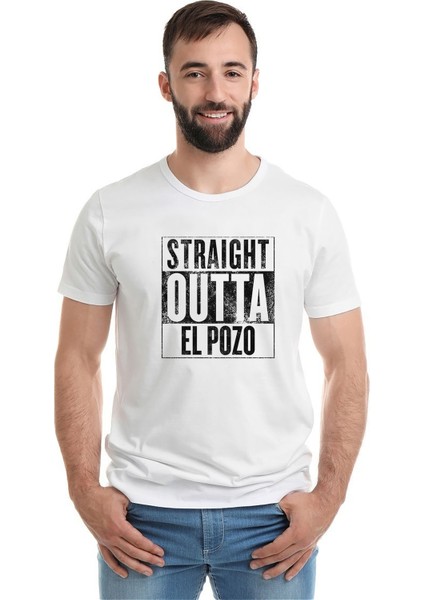 Pubg Straıght Outta El Pozo Baskılı Beyaz Erkek Örme Tshirt