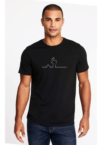 Trt Linea Bay Merakli Baskılı Siyah Erkek Örme Tshirt