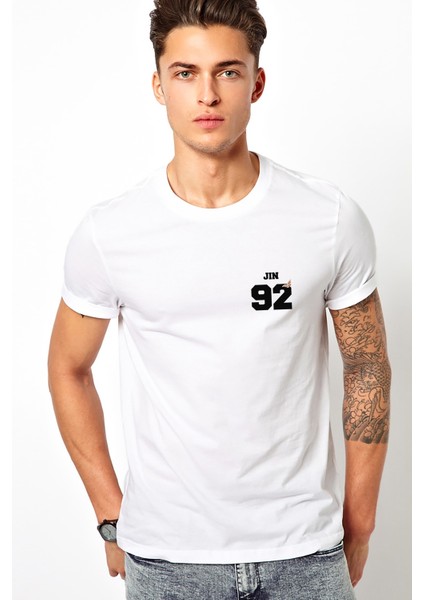 Bts Jin 92 Baskılı Beyaz Erkek Örme Tshirt