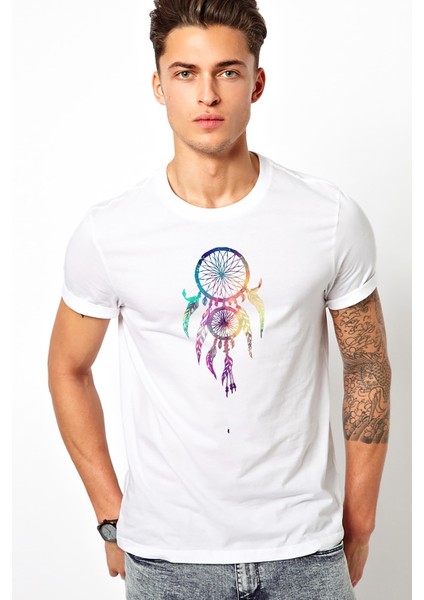 Düş Kapanı Baskılı Beyaz Erkek Örme Tshirt