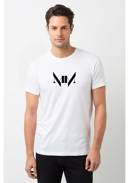 Marilyn Manson Soluk Imparator Müzik Albümü Baskılı Beyaz Erkek Örme Tshirt
