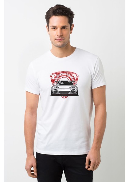 Mazda Rx7 Fd Baskılı Beyaz Erkek Örme Tshirt