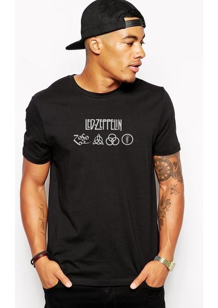 LED Zeppelin Sembol Siyah Baskılı Siyah Erkek Örme Tshirt