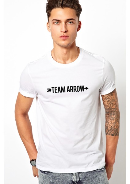 Arrow Team Arrow Baskılı Beyaz Erkek Örme Tshirt