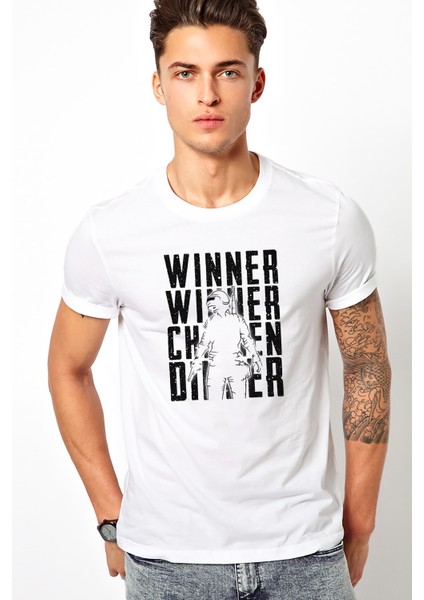 Pubg Winner Baskılı Beyaz Erkek Örme Tshirt