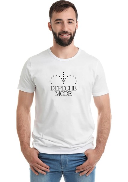 Depeche Mode Baskılı Beyaz Erkek Örme Tshirt