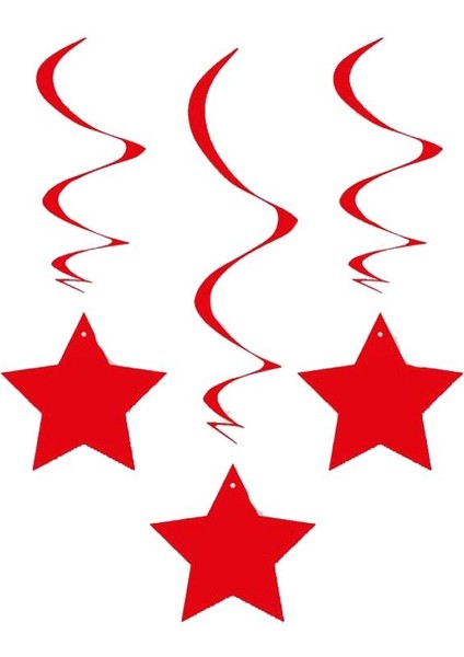 3 Adet Kırmızı Renk Asmalı Yıldız Uzar Yaylı Süs