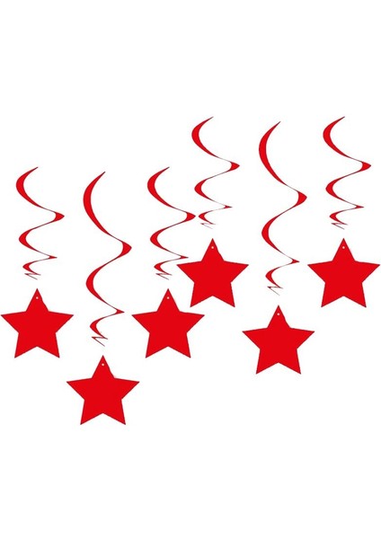 6 Adet Kırmızı Renk Asmalı Yıldız Uzar Yaylı Süs