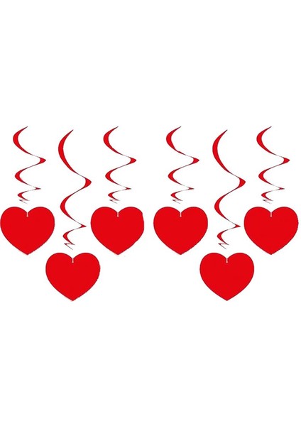 6 Adet Kırmızı Renk Asmalı Kalp Uzar Yaylı Süs