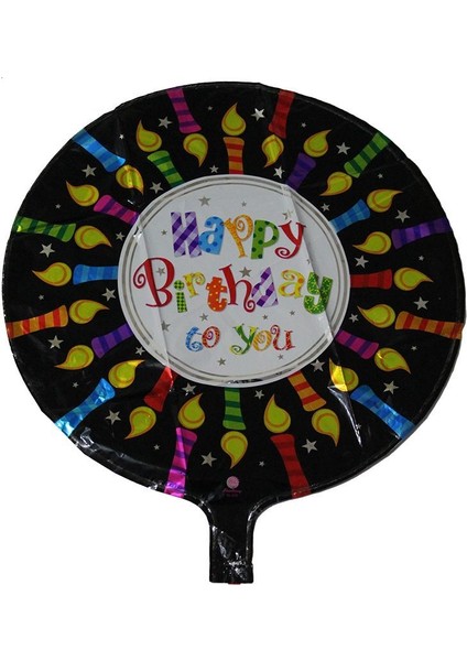 Doğum Günü Mumları Temalı Siyah Renk Happy Birdhday Folyo Balon.