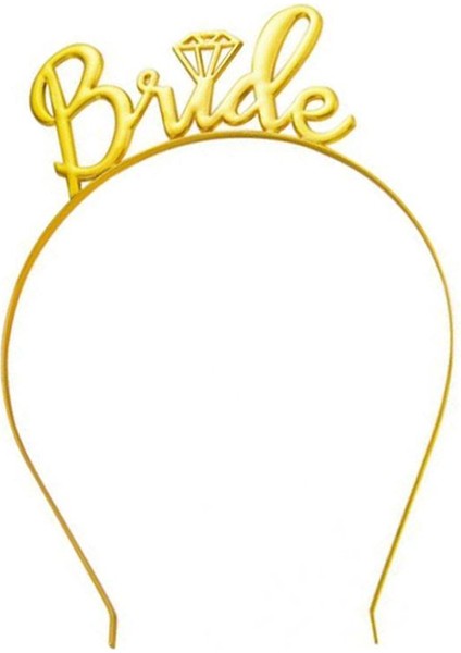 Metal Altın Renk Tek Taş Bride Yazılı Bekarlığa Veda Tacı.