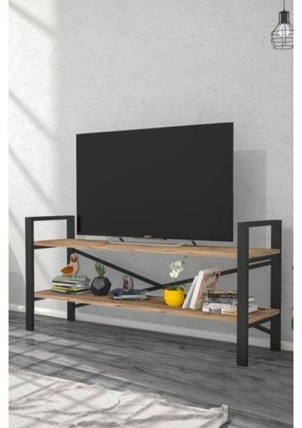 Metal Tv Sehpası Raflı Tv Ünitesi Televizyon Sehpası LCD Tv Masası Ceviz MP118