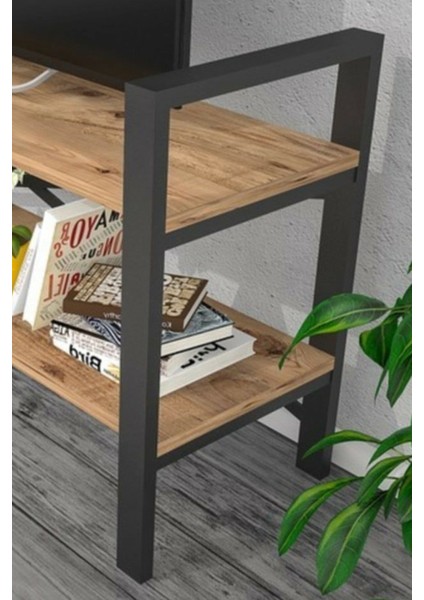 Metal Tv Sehpası Raflı Tv Ünitesi Televizyon Sehpası LCD Tv Masası Ceviz MP118
