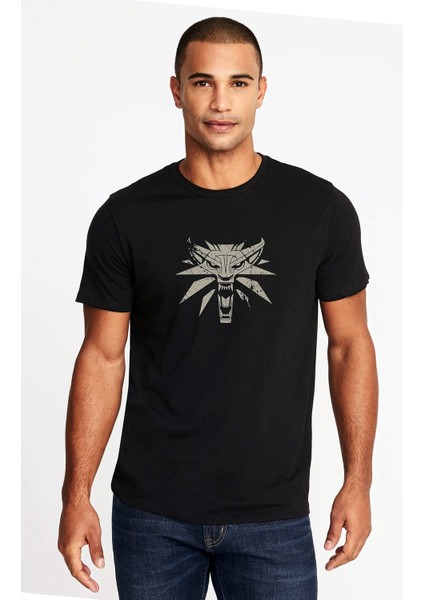 Witcher Baskılı Siyah Erkek Örme Tişört