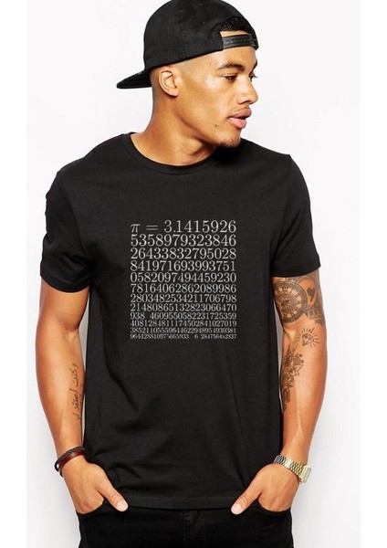 14 Mart Dünya Pi Günü Pi Baskılı Siyah Erkek Örme Tişört