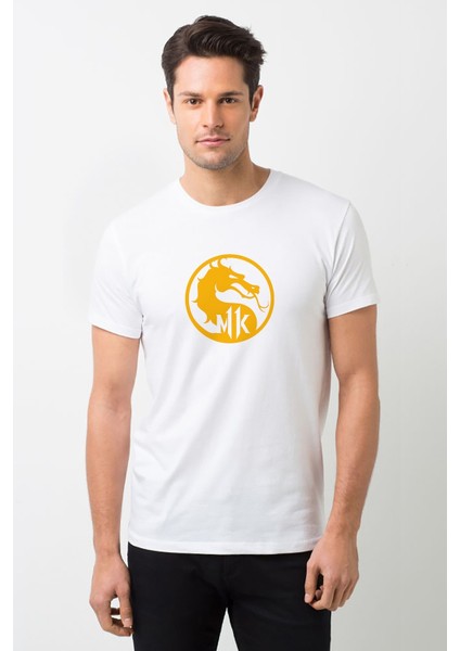 Mortal Kombat Mk Logo Baskılı Beyaz Erkek Örme Tişört
