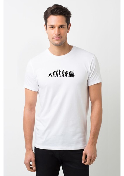 Evolutionthe Beat Of Evolution Baskılı Beyaz Erkek Örme Tişört