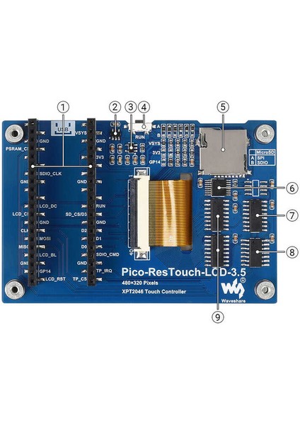 Raspberry Pi Pico 3.5inç Dokunmatik Ekran Modülü - 65K Colors, 480×320, Spı