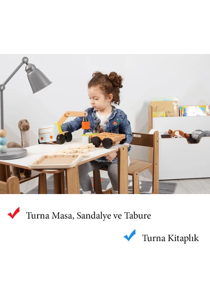 2-4 Yaş Turna Model Çocuk Çalışma Oyun Masa Sandalye Tabure ve Kitaplık Seti