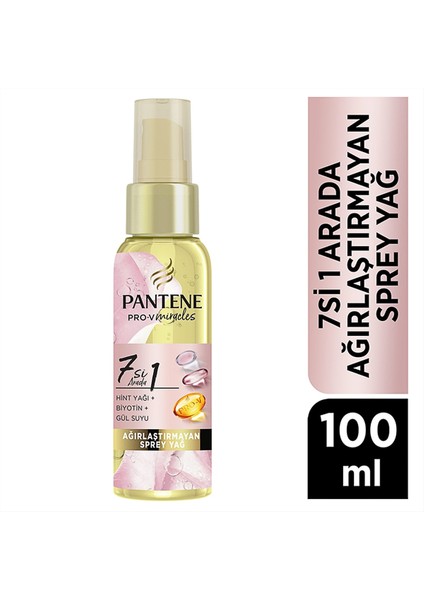 Pro-V 7'si 1 Arada Hint Yağı Biotin Gül Suyu Ağırlaştırmayan Saç Sprey Yağı 100 ml 2'li Set