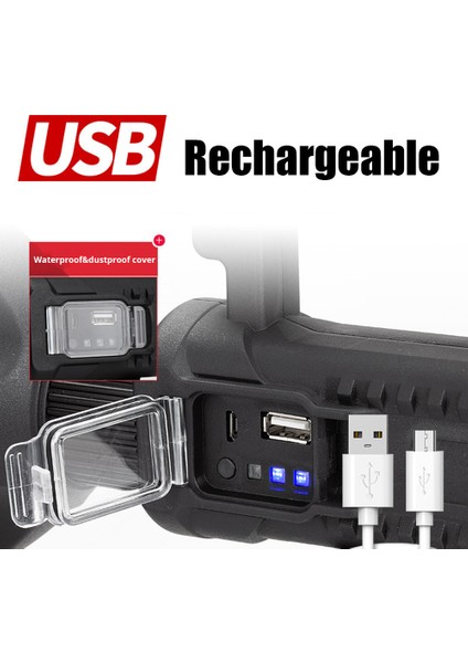 20W USB Şarj Edilebilir LED Güçlü El Feneri - Siyah (Yurt Dışından)