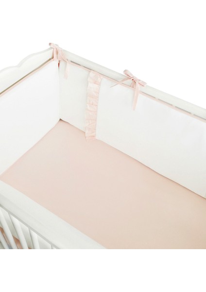 Bebek Beşik Fırfırlı Bumper/Yan Koruma Seti 60 x 120 cm Kırık Beyaz-Somon/pudra fiyatları