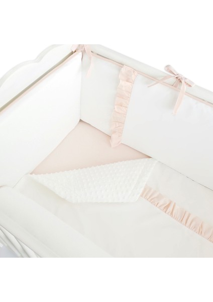 Bebek Beşik Fırfırlı Bumper/Yan Koruma Seti 60 x 120 cm Kırık Beyaz-Somon/pudra fırsatları