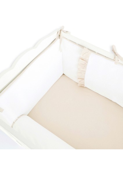Bebek Beşik Fırfırlı Bumper/Yan Koruma Seti 60 x 120 cm Kırık Beyaz-Bej