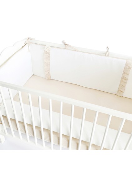 Bebek Beşik Fırfırlı Bumper/Yan Koruma Seti 60 x 120 cm Kırık Beyaz-Bej modelleri