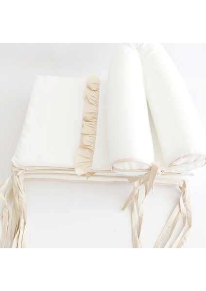 Bebek Beşik Fırfırlı Bumper/Yan Koruma Seti 60 x 120 cm Kırık Beyaz-Bej indirimleri