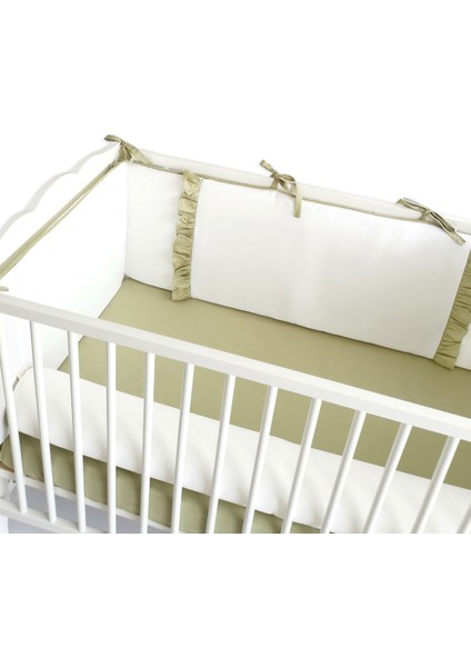 Bebek Beşik Fırfırlı Bumper/Yan Koruma Seti 60 x 120 cm Kırık Beyaz-Yeşil fiyatları