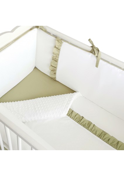 Bebek Beşik Fırfırlı Bumper/Yan Koruma Seti 60 x 120 cm Kırık Beyaz-Yeşil fırsatları