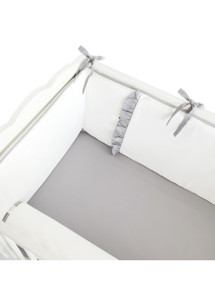 Bebek Beşik Fırfırlı Bumper/Yan Koruma Seti 60 x 120 cm Kırık Beyaz-Gri