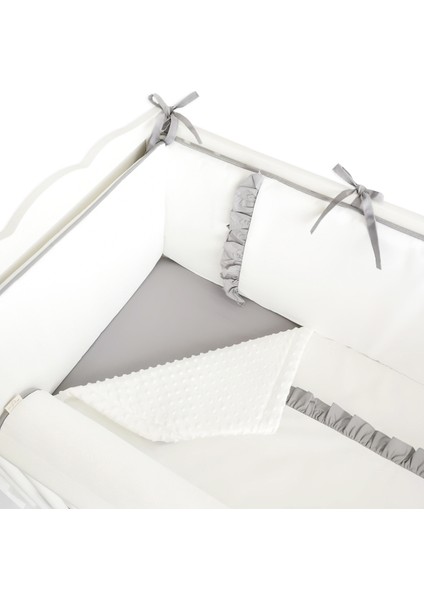 Bebek Beşik Fırfırlı Bumper/Yan Koruma Seti 60 x 120 cm Kırık Beyaz-Gri fırsatları