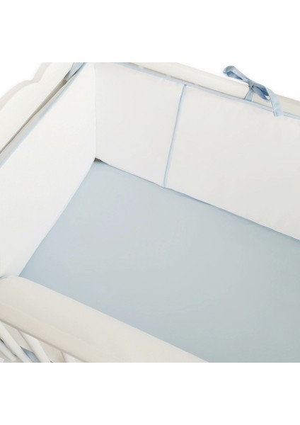 Bebek Beşik Biyeli Bumper/Yan Koruma Seti 60 x 120 cm Kırık Beyaz-Mavi