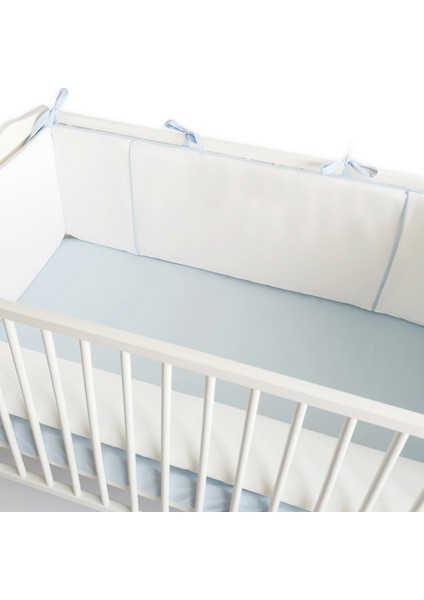 Bebek Beşik Biyeli Bumper/Yan Koruma Seti 60 x 120 cm Kırık Beyaz-Mavi modelleri