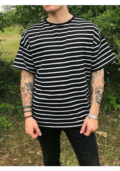 Erkek Çizgili Oversize Tshirt