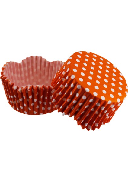 Cupcake Kalıbı Pet Kapsül Dalgalı Kek Kalıbı 65X38 mm - 100 Adet Puantiyeli Turuncu