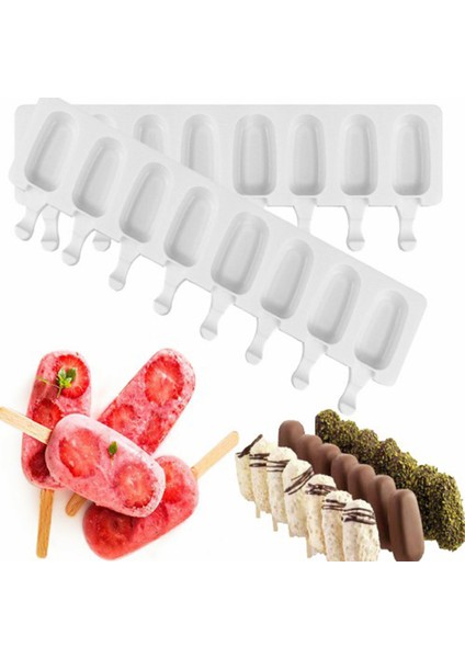 Magnum Şekilli Silikon Dondurma Tatlı Meybuz Kalıbı 8'li