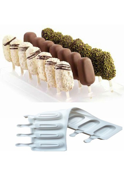 Magnum Şekilli Silikon Dondurma Tatlı Meybuz Kalıbı 8'li