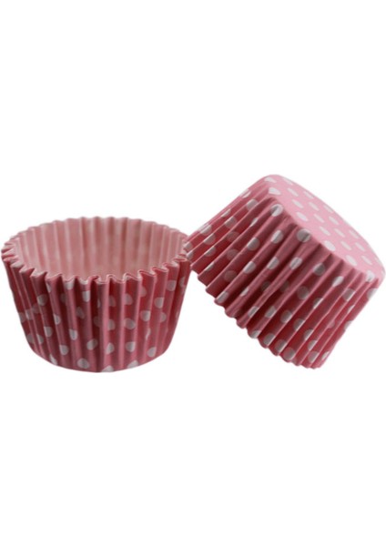 Kek Kalıbı Pet Kapsül 52X45 mm Kağıt Cupcake Kağıdı - 100 Adet Puantiyeli Pembe