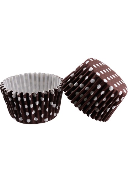 Cupcake Kalıbı Pet Kapsül Kek Kalıbı 48X34 mm - 100 Adet Puantiyeli Kahverengi