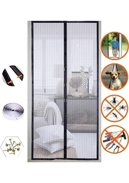 2 Parça Mıknatıslı Pencere Kapı Sinekliği Sineklik Tülü Perde (105CM x 205CM)