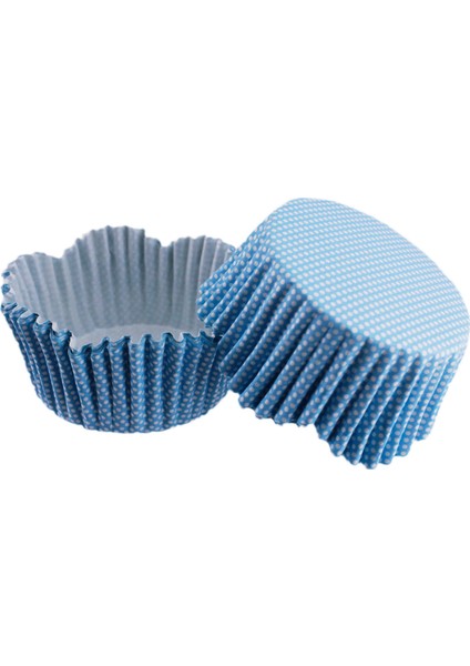 Cupcake Kalıbı Pet Kapsül Dalgalı Kek Kalıbı 65X38 mm - 100 Adet Mavi Küçük Puanlı