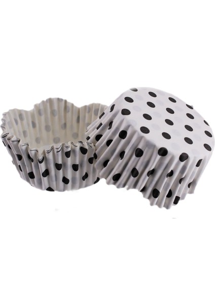 Cupcake Kalıbı Pet Kapsül Dalgalı Kek Kalıbı 65X38 mm - 100 Adet Puantiyeli Beyaz