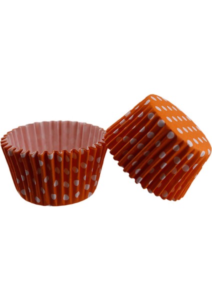 Kek Kalıbı Pet Kapsül 52X45 mm Kağıt Cupcake Kağıdı - 100 Adet Puantiyeli Turuncu