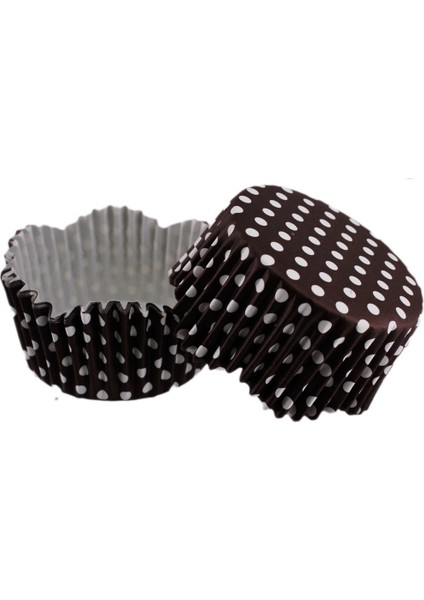 Cupcake Kalıbı Pet Kapsül Dalgalı Kek Kalıbı 65X38 mm - 100 Adet Puantiyeli Kahverengi