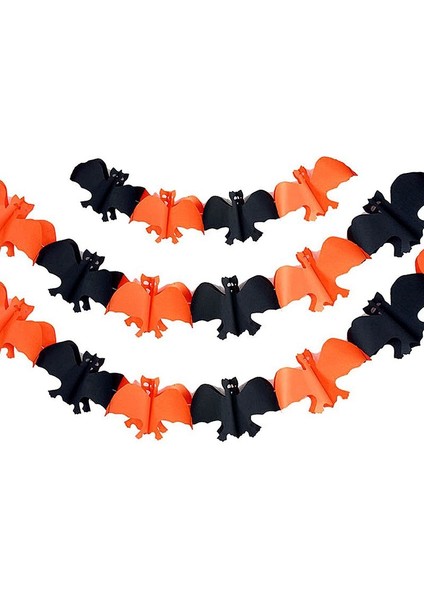 Halloween Turuncu Siyah Renk Yarasa Kağıt Figürlü Asma Ip Süs