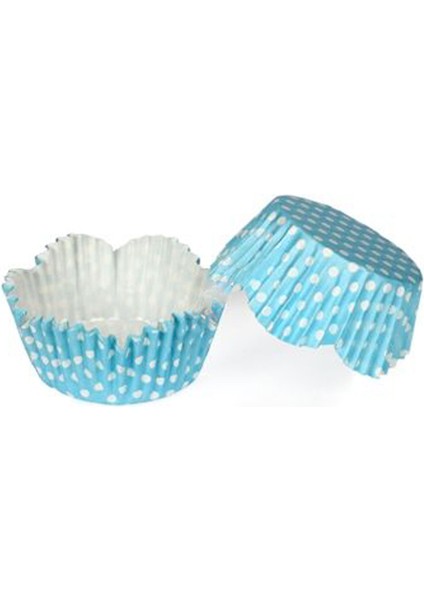 Kek Kalıbı Pet Kapsül 65*38 mm Kağıt Cupcake Kağıdı - 100 Adet Puantiyeli Mavi